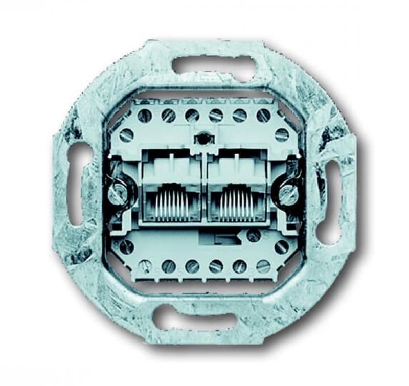 Busch-Jaeger 0215 UAE-Anschlussdose mit Schrägauslass 2 Steckbuchsen 8/8-polig