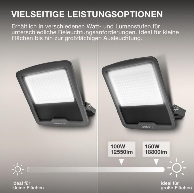 Osram LED Fluter Endura Flood LED 100W DG 4000K Neutralweiß IP65 grau