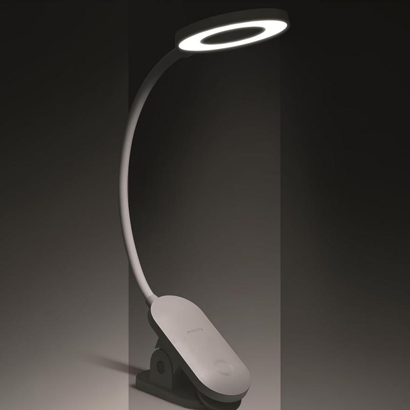 Philips LED Akku Klemmleuchte Forys in Weiß mit Klemme, USB & Akku , neutralweiß