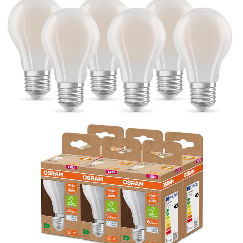 6er Set OSRAM E27 besonders effiziente LED Lampe 3,8W wie 60W 4000K neutralweißes Licht matt - beste Energie Effizienz Klasse