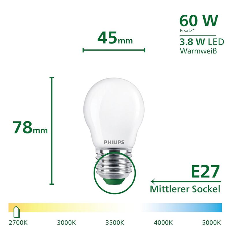 Philips E27 LED Lampe Tropfenform matt 3,8W wie 60W warmweisses Licht Ultra Efficient