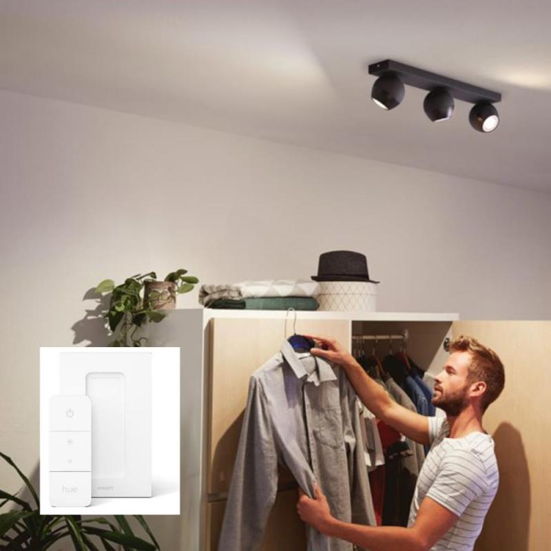 Philips Hue White Ambiance Buckram 3er Spot schwarz mit Dimmschalter - tunable White