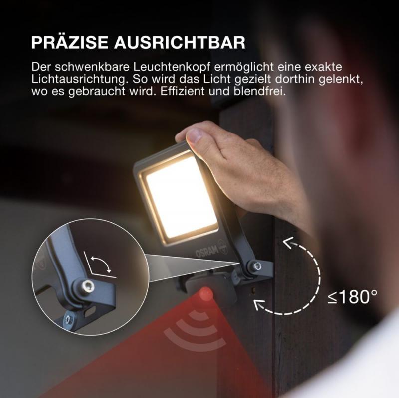 Osram LED Fluter Endura Flood Sensor 10W DG 4000K Neutralweiß IP65 grau