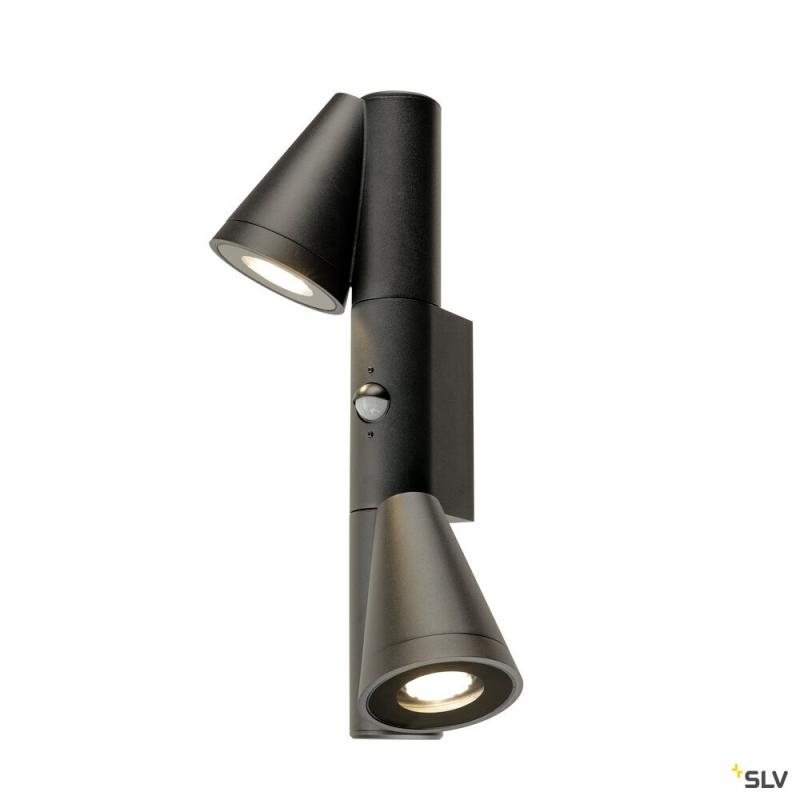 SLV 1008011 T-TUBE, Wandaufbauleuchte, GU10, double, Sensor, IP44, max. 10 W, schwarz