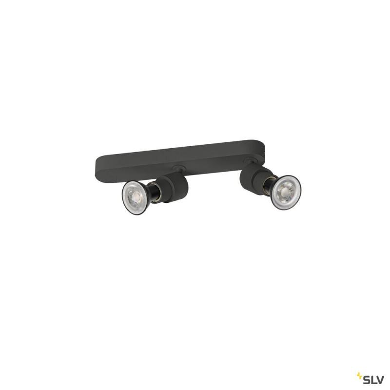 SLV 1008233 PURI 2.0 Basic, Wand- und Deckenaufbauleuchte, asymmetrisch, rund, 2 x max. 6 W GU10, schwarz