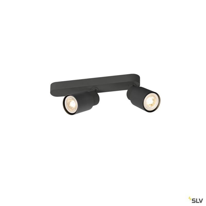 SLV 1008308 PURI 2.0 Tube, Wand- und Deckenaufbauleuchte, asymmetrisch, 2 x max. 6 W GU10, schwarz