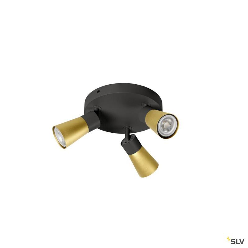 SLV 1008337 PURI 2.0 Cone, Wand- und Deckenaufbauleuchte, rund, 3 x max. 6 W GU10, schwarz / gold