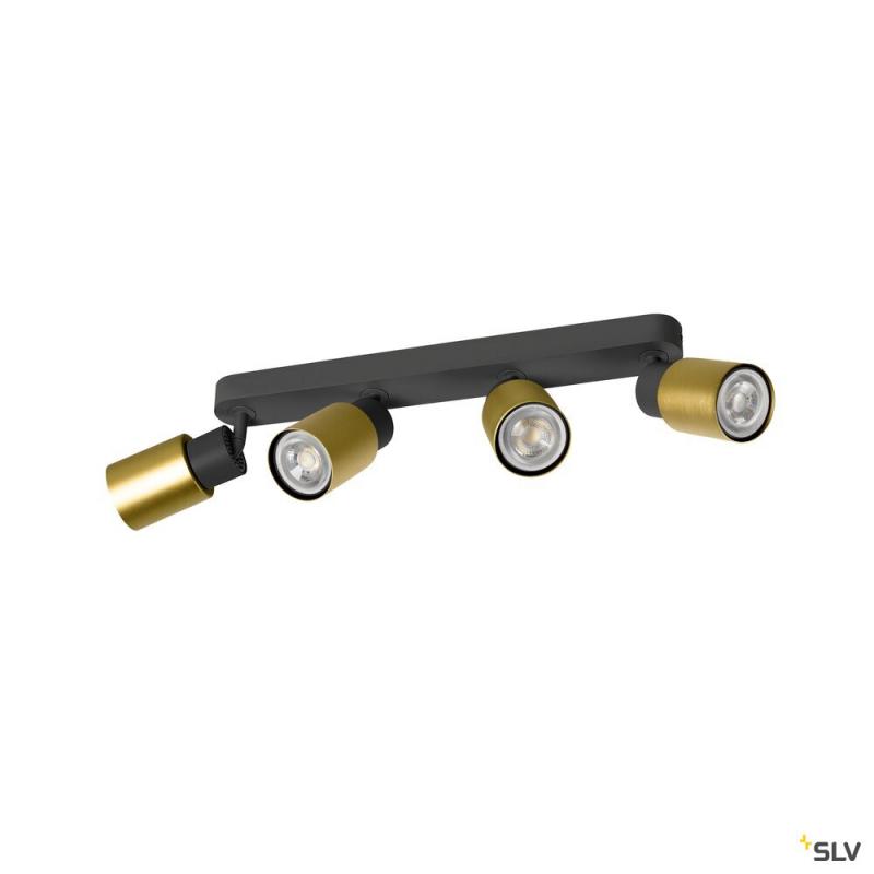 SLV 1008345 PURI 2.0 Tube, Wand- und Deckenaufbauleuchte, long, 4 x max. 6 W GU10, schwarz / gold