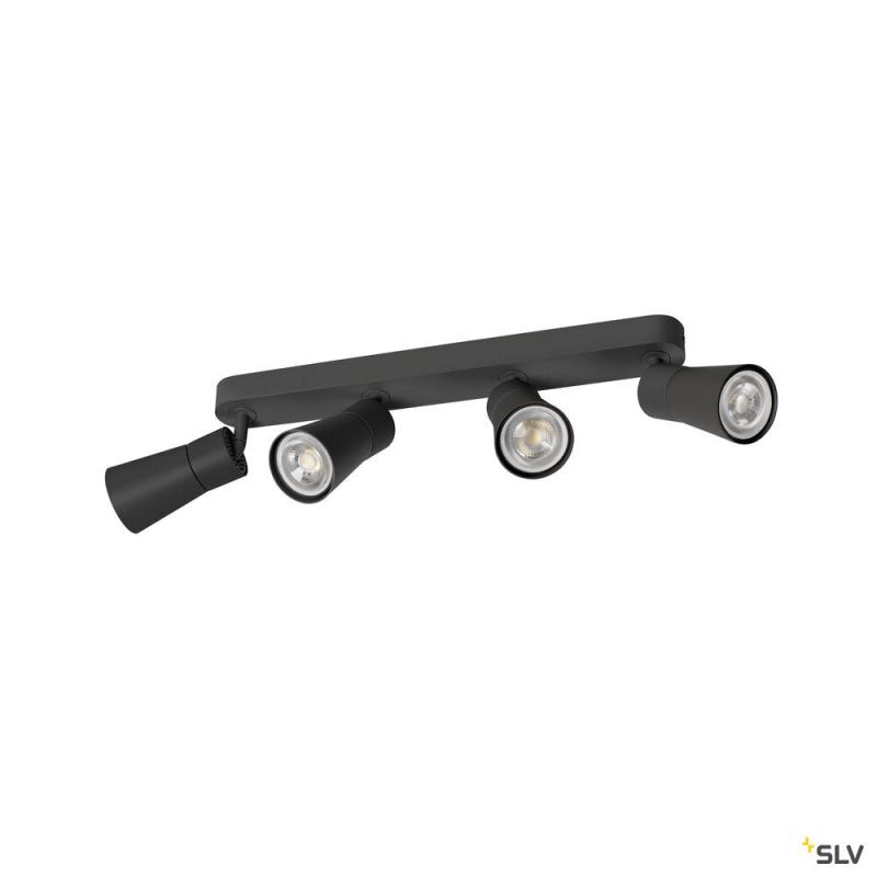 SLV 1008348 PURI 2.0 Cone, Wand- und Deckenaufbauleuchte, long, 4 x max. 6 W GU10, schwarz