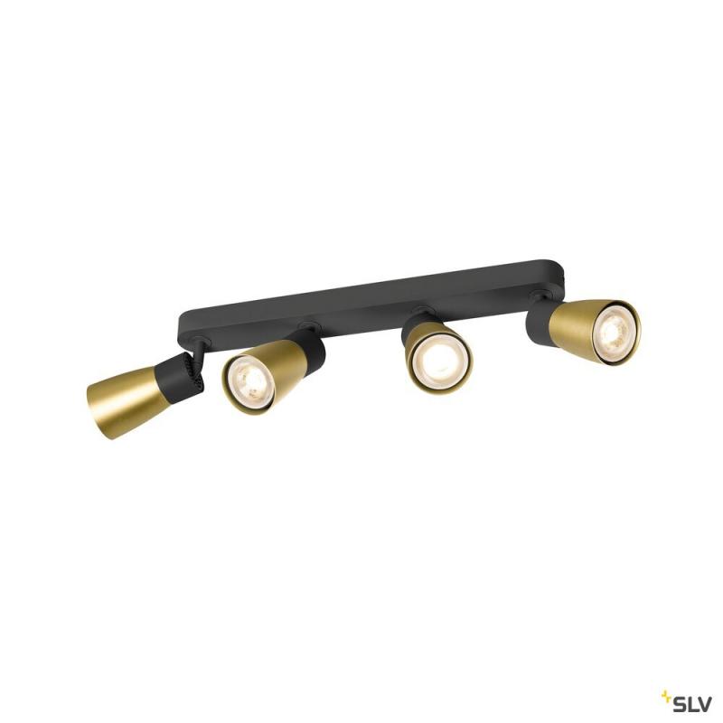 SLV 1008353 PURI 2.0 Dome, Wand- und Deckenaufbauleuchte, long, 4 x max. 6 W GU10, schwarz / gold