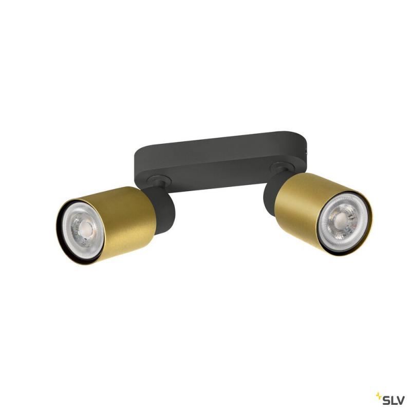 SLV 1008362 PURI 2.0 Tube, Wand- und Deckenaufbauleuchte, long, 2 x max. 6 W GU10, schwarz / gold