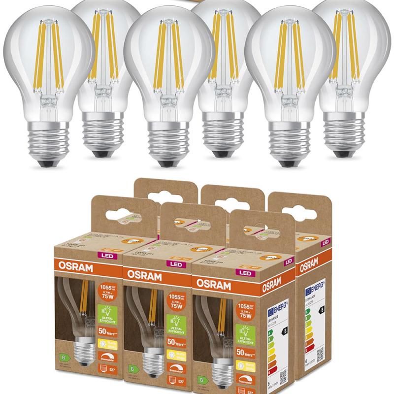 6er Pack OSRAM E27 SUPERSTAR+ CLASSIC besonders effiziente LED Lampe dimmbar 5,7W wie 75W 2700K warmweißes Licht