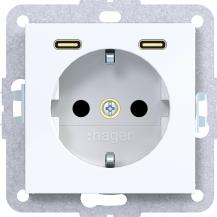Hager Stkd SCHUKO USB-C 2f 20W A.x/C.x lw gl