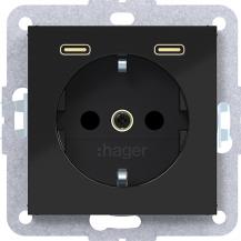 Hager Stkd SCHUKO USB-C 2f 20W A.x/C.x sch gl