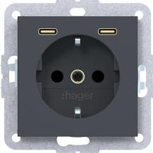 Hager Stkd SCHUKO USB-C 2f 20W A.x/C.x ant ma