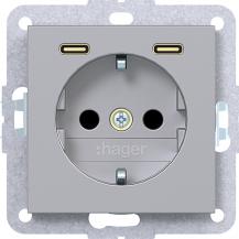 Hager Stkd SCHUKO USB-C 2f 20W A.x/C.x tit met
