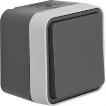 Hager Kreuzschalter, Feuchtraumschalter Aufputz Serie W.1 grau LT