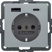 Berker 48146084 Steckd. SCHUKO/USB AC 20W PD Qx alu samt