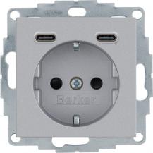 Berker 48151404 Steckdose SCHUKO/USB CC 20W PD B3 alu mt