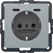 Berker 48156084 Steckd. SCHUKO/USB CC 20W PD Qx alu samt