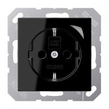 JUNG HOME Smart SCHUKO Steckdose 16 A 250 V, Bluetooth Mesh, Funktionsanzeige, Safety Plus, Serie A, schwarz, BT A 1521 S SW