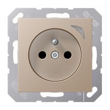 JUNG HOME Smart Steckdose Energy 16 A 250 V, Bluetooth Mesh, Leistungs- und Energiemessung, Funktionsanzeige, Safety Plus, Serie A, champagner, BT A 1521 F SE CH - Französisch/Belgisch