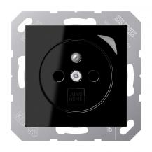 JUNG HOME Smart Steckdose 16 A 250 V, Bluetooth Mesh, Funktionsanzeige, Safety Plus, Serie A, schwarz, BT A 1521 F S SW - Französisch/Belgisch