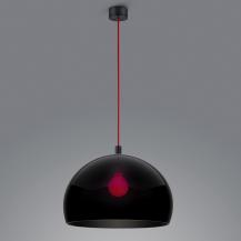 Helestra DORO Hängeleuchte in Schwarz mit roter Zuleitung aus Aluminium und Acrylglass
