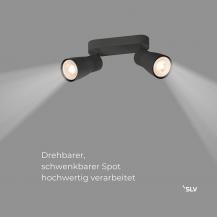 SLV 1008369 PURI 2.0 DOME Double Long Wand- und Deckenleuchte, 2 x GU10 max. 6 W, schwarz
