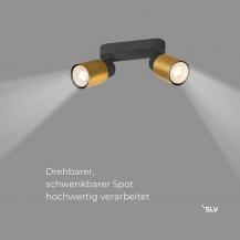 SLV 1008362 PURI 2.0 Tube, Wand- und Deckenaufbauleuchte, long, 2 x max. 6 W GU10, schwarz / gold