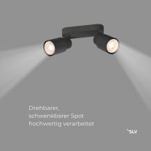 SLV 1008361 PURI 2.0 Tube, Wand- und Deckenaufbauleuchte, long, 2 x max. 6 W GU10, schwarz
