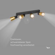 SLV 1008353 PURI 2.0 Dome, Wand- und Deckenaufbauleuchte, long, 4 x max. 6 W GU10, schwarz / gold
