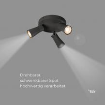 SLV 1008336 PURI 2.0 Cone, Wand- und Deckenaufbauleuchte, rund, 3 x max. 6 W GU10, schwarz
