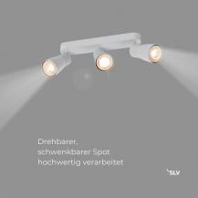 SLV 1008331 PURI 2.0 Dome, Wand- und Deckenaufbauleuchte, long, 3 x max. 6 W GU10, grau