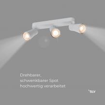 SLV 1008327 PURI 2.0 Cone, Wand- und Deckenaufbauleuchte, long, 3 x max. 6 W GU10, grau