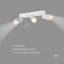 SLV 1008326 PURI 2.0 Cone, Wand- und Deckenaufbauleuchte, long, 3 x max. 6 W GU10, weiß