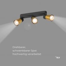 SLV 1008325 PURI 2.0 Cone, Wand- und Deckenaufbauleuchte, long, 3 x max. 6 W GU10, schwarz / gold