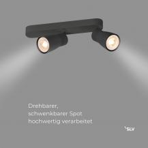 SLV 1008316 PURI 2.0 Dome, Wand- und Deckenaufbauleuchte, asymmetrisch, 2 x max. 6 W GU10, schwarz