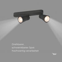 SLV 1008312 PURI 2.0 Cone, Wand- und Deckenaufbauleuchte, asymmetrisch, 2 x max. 6 W GU10, schwarz