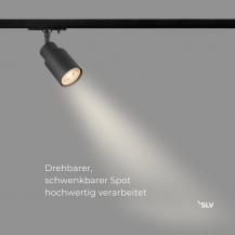 SLV 1008242 PURI 2.0 TUBE Schienenstrahler GU10 schwarz, 1-Phasen, max. 6W, dreh- und schwenkbar