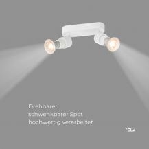 SLV 1008240 PURI 2.0 Basic, Wand- und Deckenaufbauleuchte, 2 x max. 6 W GU10, weiß