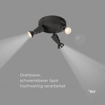 SLV 1008237 PURI 2.0 Basic, Wand- und Deckenaufbauleuchte, rund, 3 x max. 6 W GU10, schwarz