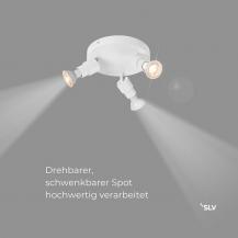 SLV 1008236 PURI 2.0 Basic, Wand- und Deckenaufbauleuchte, rund, 3 x max. 6 W GU10, weiß