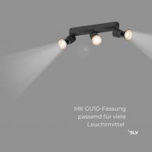 SLV 1008235 PURI 2.0 Basic, Wand- und Deckenaufbauleuchte, long, rund, 3 x max. 6 W GU10, schwarz