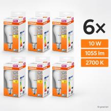 6 x OSRAM LED Glühbirne mattiert E27 10W wie 75W warmweiße Wohnbeleuchtung