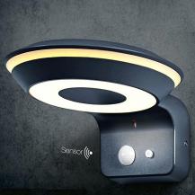 Osram Wandleuchte Endura Style Solar Glow Sensor Wall in Schwarz aus Aluminium - zwei separat steuerbare Lichtringe, warmweißes Licht