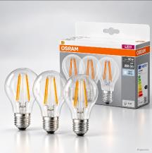 3er-Pack OSRAM LED Base Classic A 60 Filament 6,5W wie 60W 806lm 4000K Neutralweiß 300° E27 klar