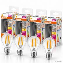 4er Pack OSRAM LED STAR CLASSIC A 60 Filament E27, 7,3 W wie 60 W, 806 lm, 2700 K, Bewegungs- und Tageslichtsensor, klar