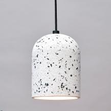 Pendelleuchte Decor Pill aus Terrazzo Stein mit E27 Fassung in Weiß gesprenkelt Ø 15 cm