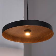 OSRAM Pendelleuchte Decor Plate in Schwarz/Holzdecor Ø 40 cm aus Stahl mit E27 Fassung - dekorative Hängelampe mit tellerförmigem Lampenschirm
